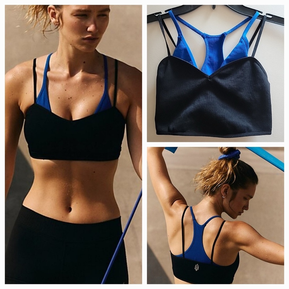 FP Movement by Free People Black and Blue Backless Bustier Tank